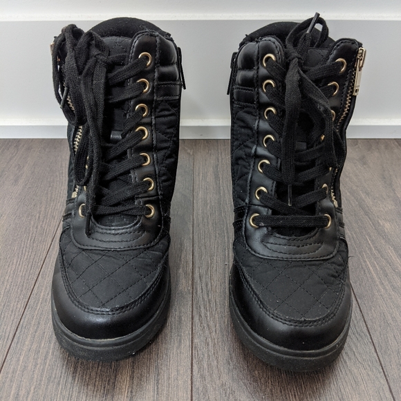 ALDO Black Quilted Wedge Booties - Picture 3 of 3